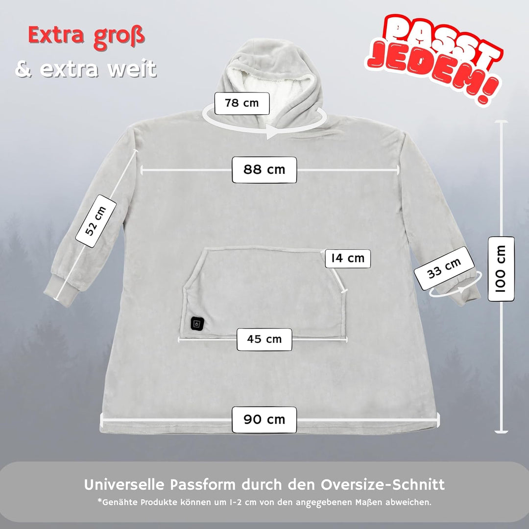 NorthHeat Beheizter Kuschel Hoodie | flauschige Ärmel Decke beheizbar | perfekt für Freundin, Mama u