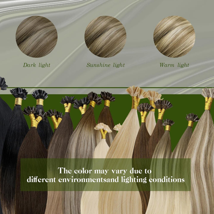 RUNATURE Bonding Extensions Echthaar 1g Lang 50cm Haarextensions Echthaar Keratin Blond Balayage 50g