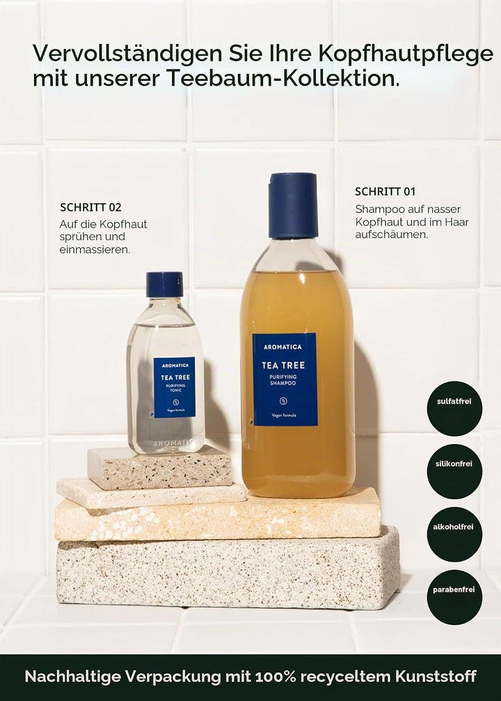 AROMATICA Reinigendes Shampoo mit Teebaum - Sulfatfrei, Vegan mit Salicylsäure | Haarreiniger für ju