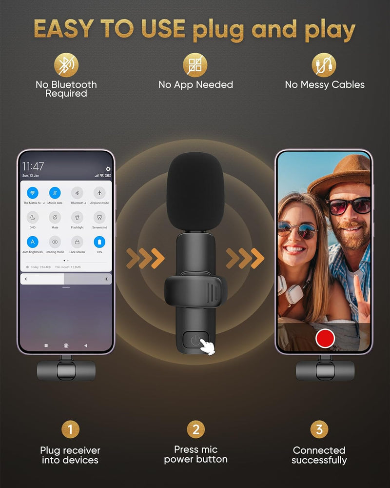 Kabelloses Lavalier-Mikrofon, kompatibel mit iPhone/iPad/Android-Handy/Laptop, IUMAKEVP Plug-Play-An