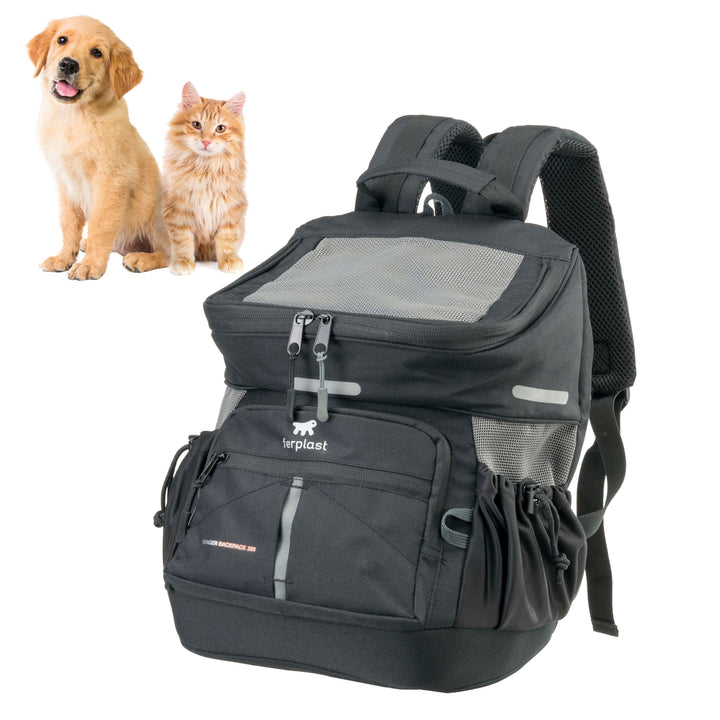 Ferplast Hunderucksack Voyager Backpack, Katzenrucksack, Hundetasche, Hundebox, Weite Öffnung, verst