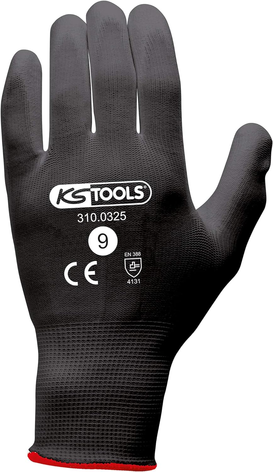 KS TOOLS - 310.0325 Mikrofaser-Handschuhe, schwarz, T.9, 12 Paar, T.9