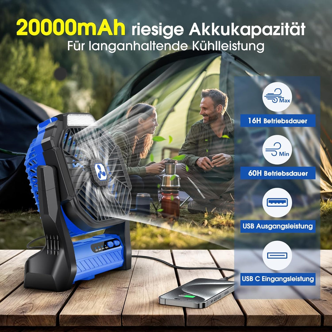 PDBEST Batteriebetriebener Ventilator 20000mAh Kabellos, Wiederaufladbarer Tragbarer Ventilator mit