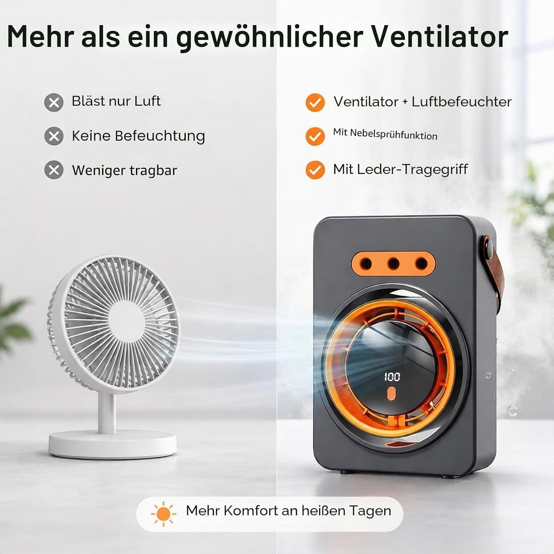 FELIXIZ Nebelventilator mit Sprühnebel &amp; Wasserkühlung, 2-in-1 Tischventilator, 5 Stufen, Lederrieme