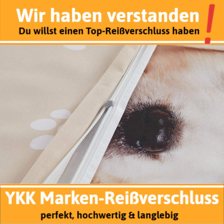 Aminata kids Bettwäsche Hund 135x200 Hunde-Pfoten-Motiv Hundewelpen Kinder-Bettwäsche-Set Baumwolle