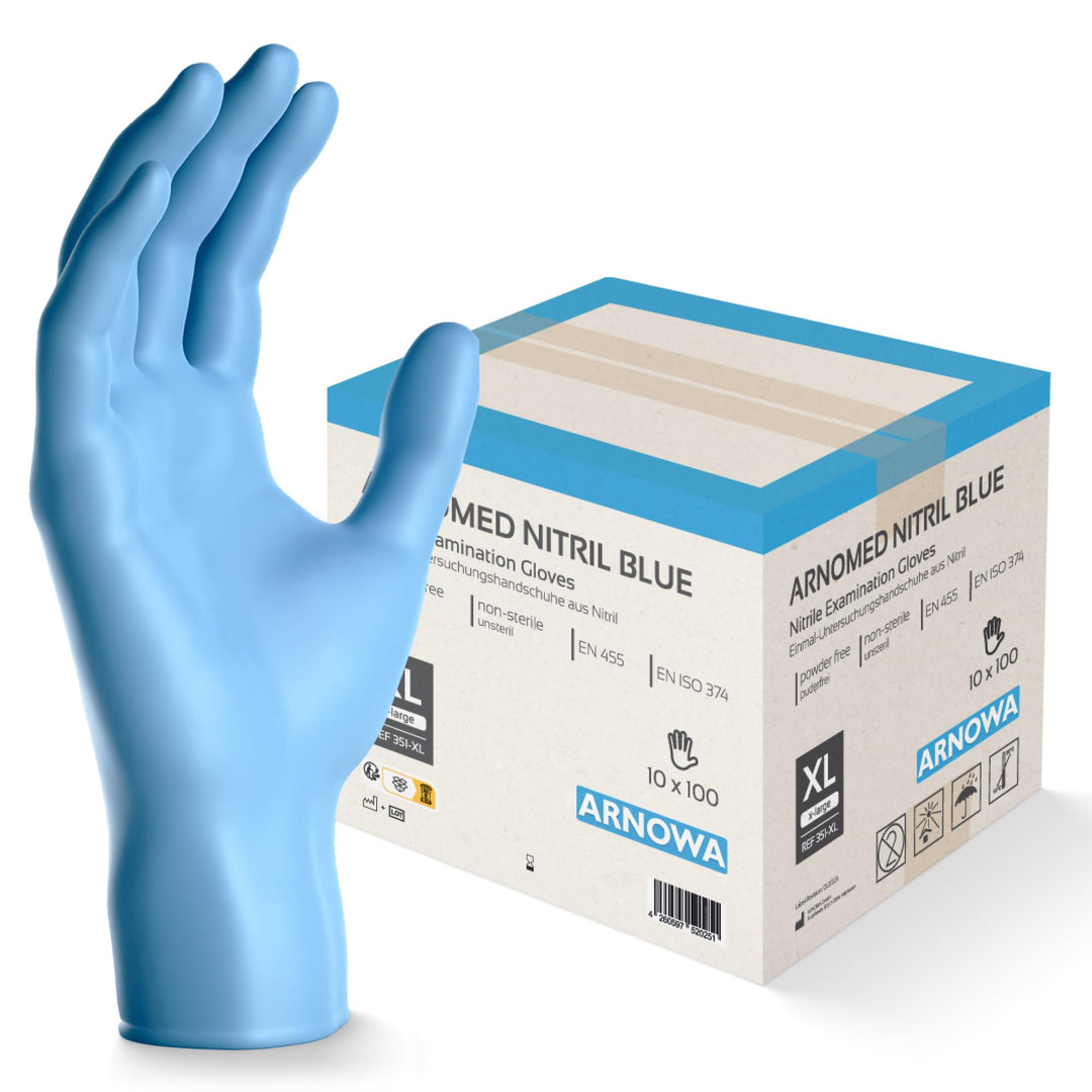 1000 Stück ARNOMED Einweghandschuhe Blau, Einmalhandschuhe XL, Nitril Handschuhe, Nitrilhandschuhe p
