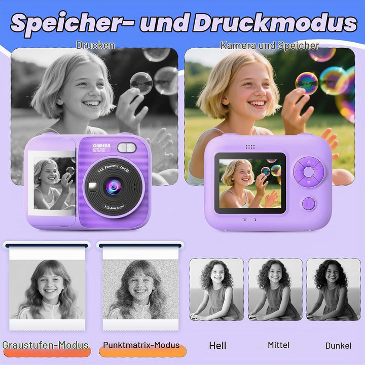 Kinder Sofortbildkamera, Digitalkamera mit Druck Lila, Lila