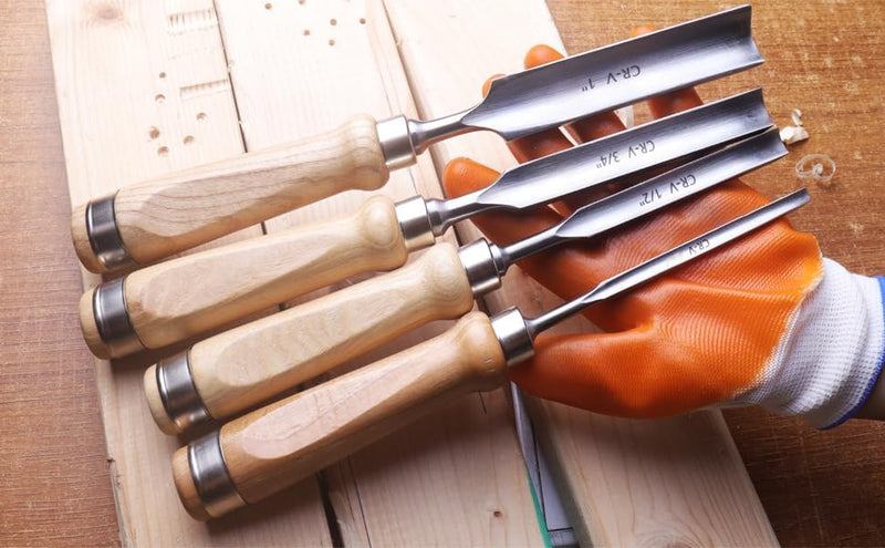 ATOPLEE 4 Stück Stechbeitel Set für Holz,Holz Meissel Werkzeug Schreiner Hohlbeitel CR-V Stahl halbk