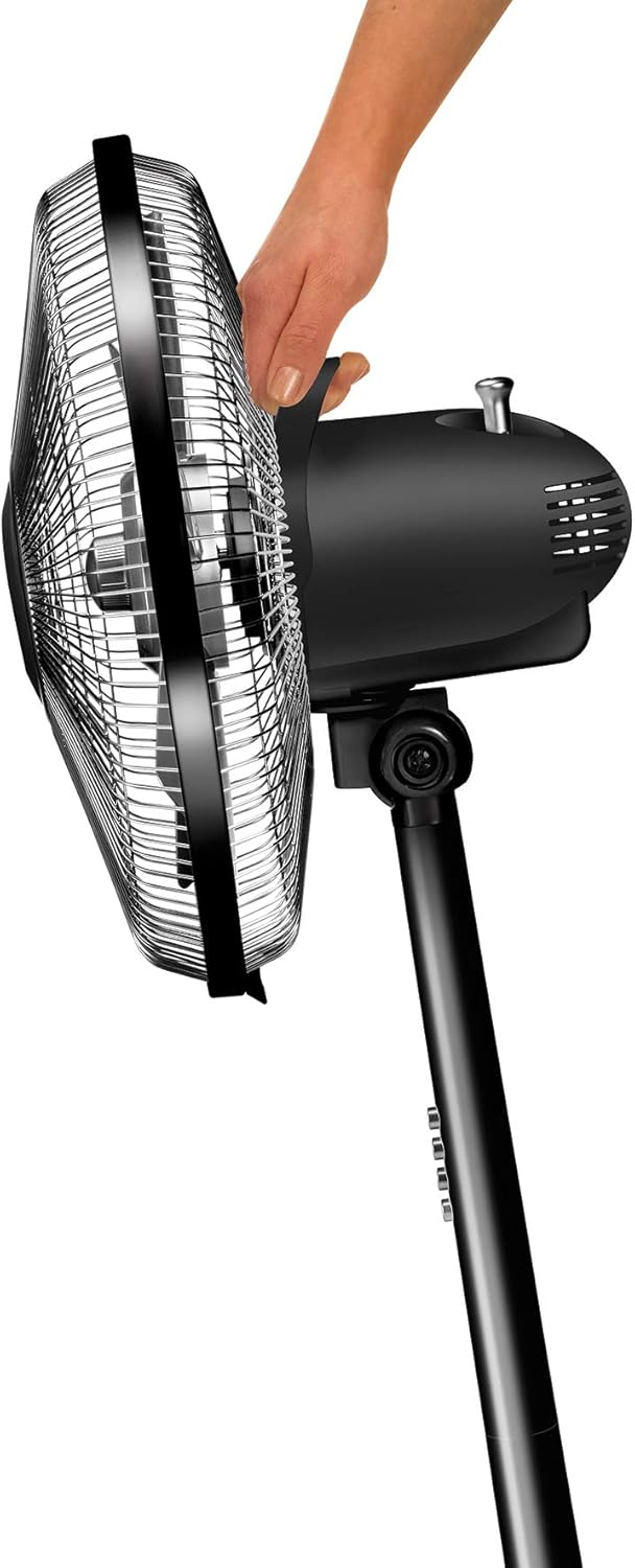 UNOLD 86825 Standventilator Silverline Black - Schwarz, 3-stufige Geschwindkeitsregelung, Oszillatio