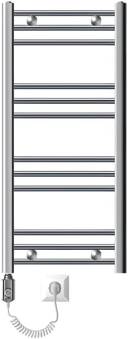 ECD Germany Badheizkörper Elektrisch ECO 400 x 800 mm mit Heizstab 300W Chrom gebogen mit Seitenansc