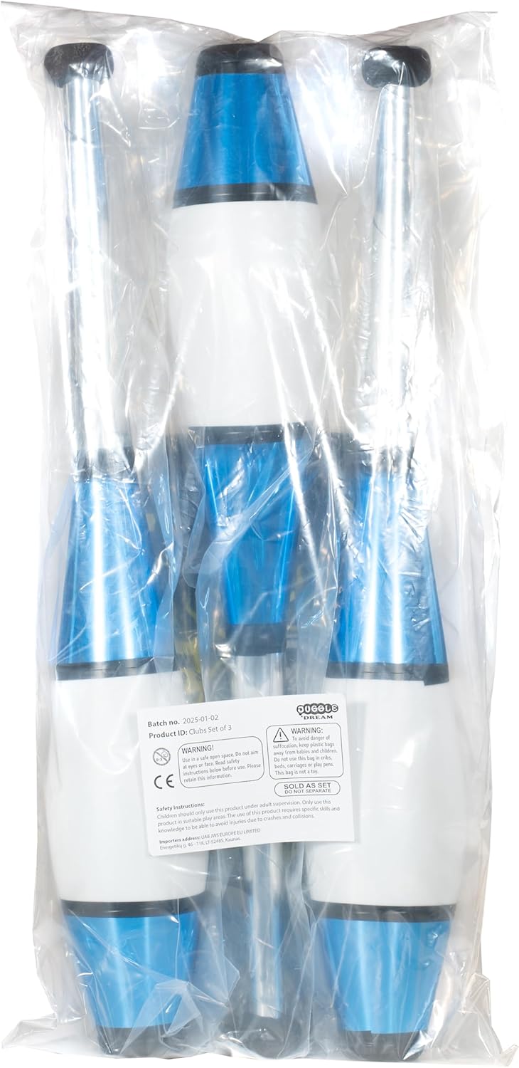 Juggle Dream Euro PRO Jonglierkeulen 3er-Set (Blau) Jonglier Keulen Training Set + Flames N Games Re