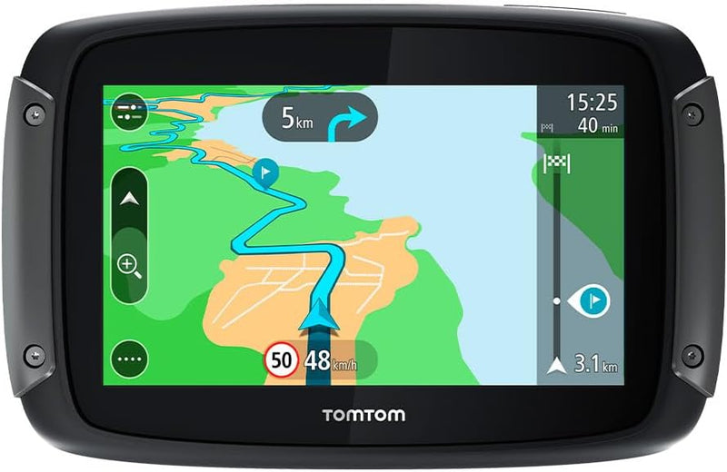 TomTom Motorrad Navi Rider 500 (4,3 Zoll, kurvige und bergige Strecken speziell für Motorräder, Stau