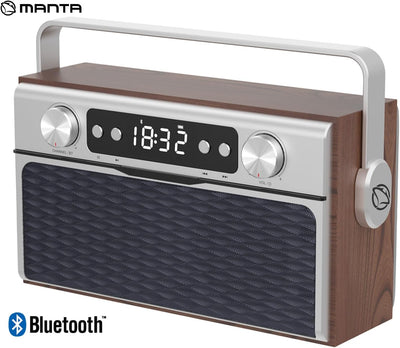 Manta Retro Radio mit Bluetooth 5.0 - Büro FM-Radio mit 50 Senderspeicherplätzen - 20 W Küchenradio