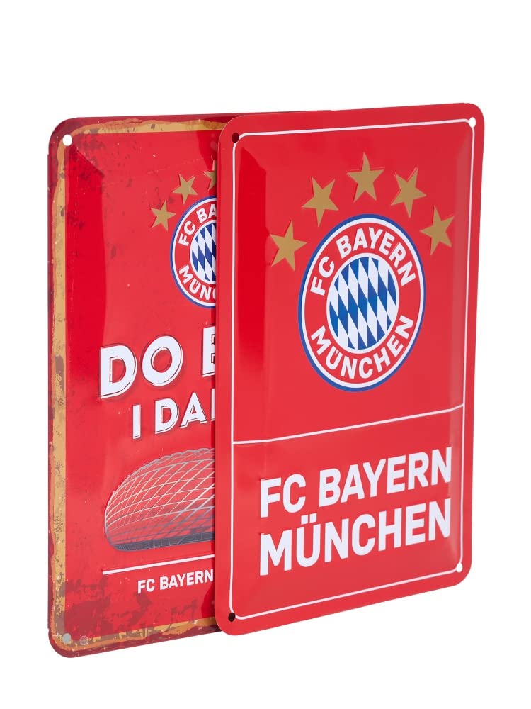 FC Bayern München Metallschild 2er-Set - Logo & dahoam - Blechschild FCB Schild