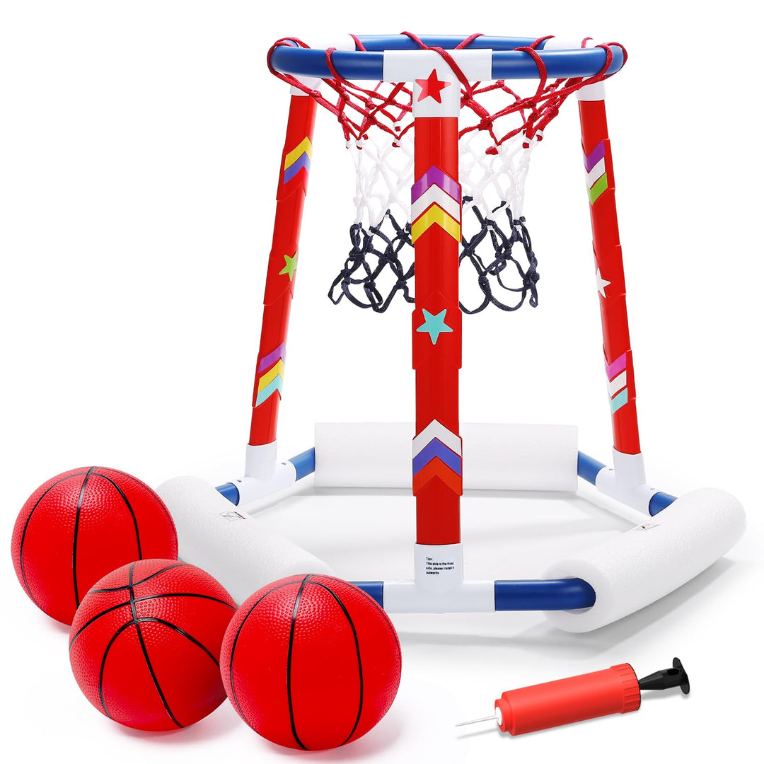EagleStone Pool-Basketballspielzeug, aufblasbarer Basketballkorb für den Pool mit 3 grossen Bällen,