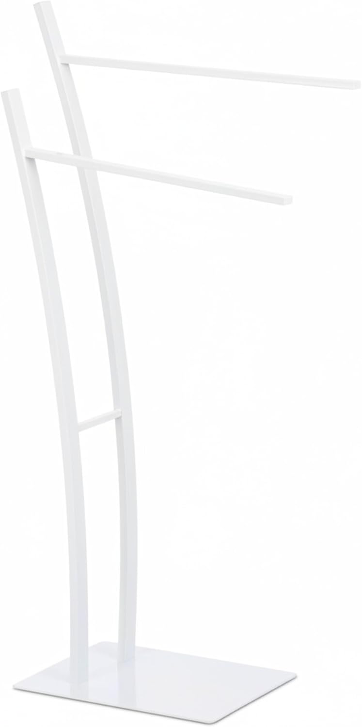 Relaxdays, weiss Handtuchständer mit 2 Stangen, Freistehender Handtuchhalter eckig, Badetuchhalter H