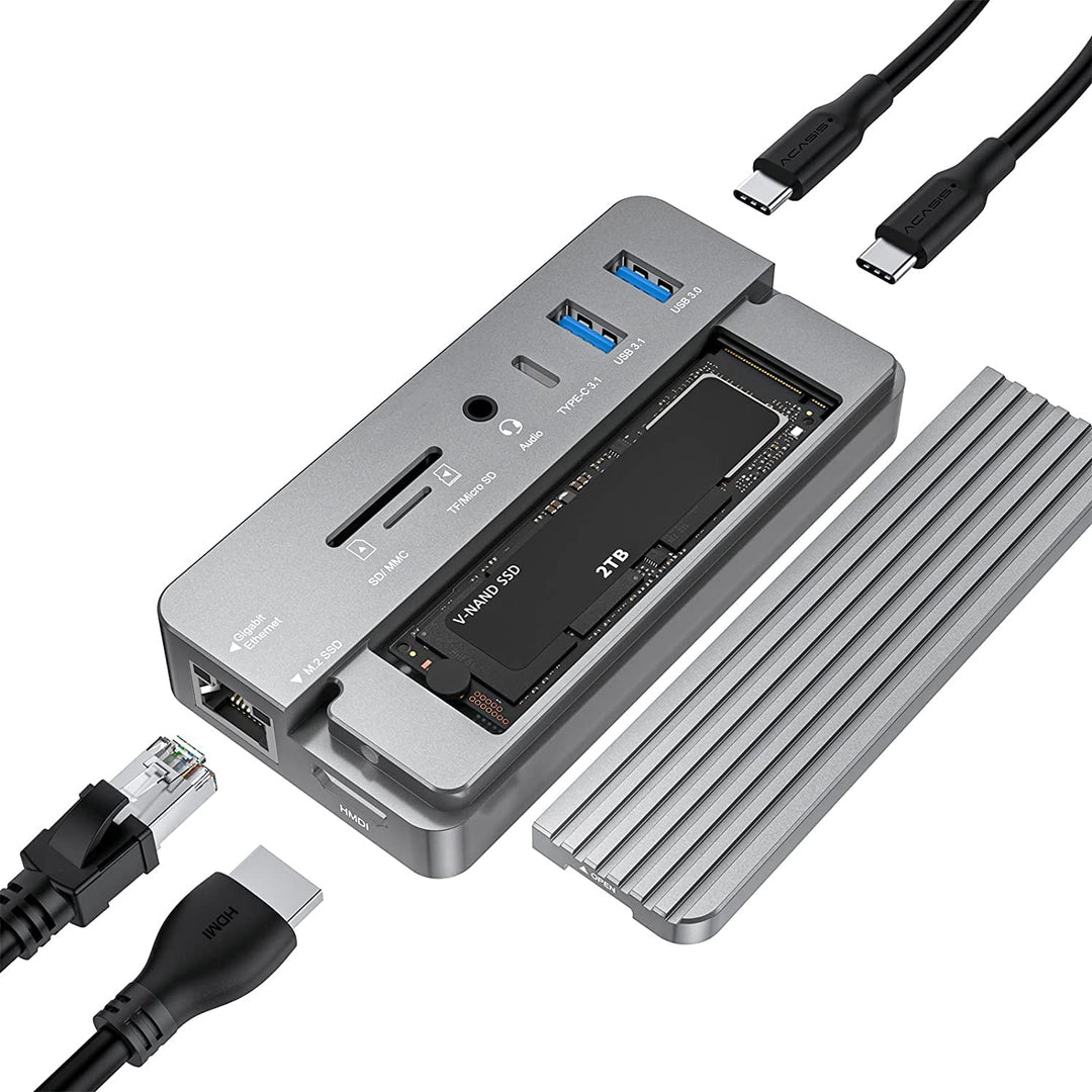 USB-C Hub mit Festplattengehäuse, 10 in 1 USB C Hub Adapter mit M.2 SSD externem Festplattengehäuse,