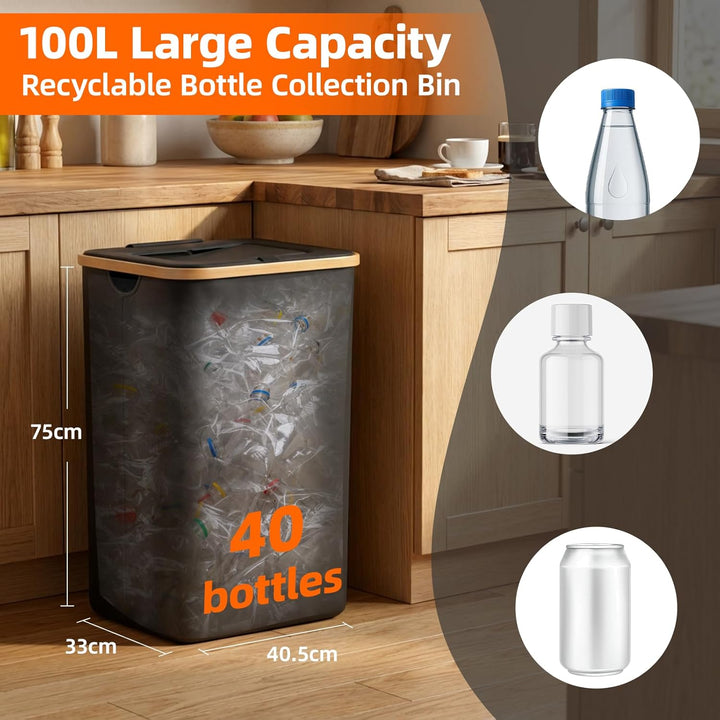 Carehabi Pfandflaschen Sammelbehälter mit Deckel 100L Pfandflaschen Behälter Gross Pfandflaschen Auf