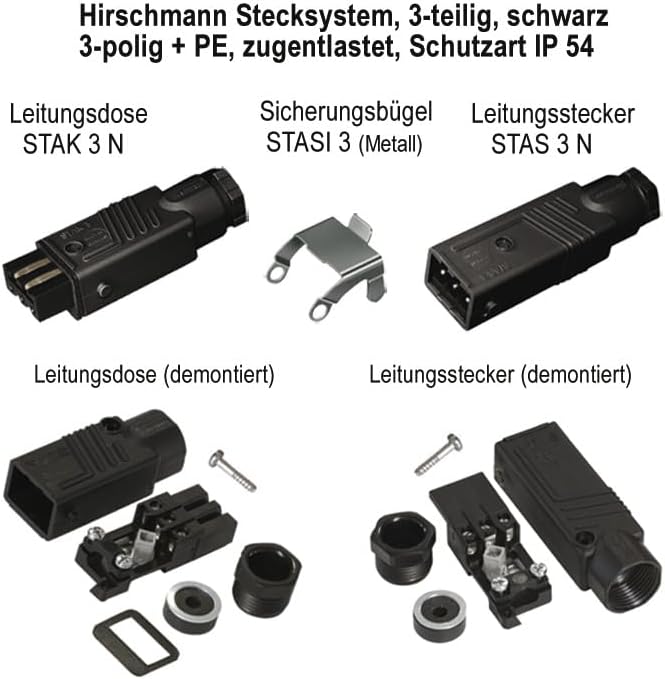 Hirschmann-Kupplung Stecker-Set für Jalousien, Markisen, Rollläden. 230 V. STAS 3 + STAK 3 + Stasi 3