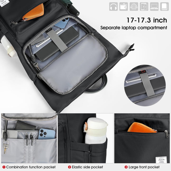 Lubardy Rolltop Rucksack Herren Damen Wasserdicht Rucksack Herren Laptop Rucksack 17,3 Zoll mit USB-