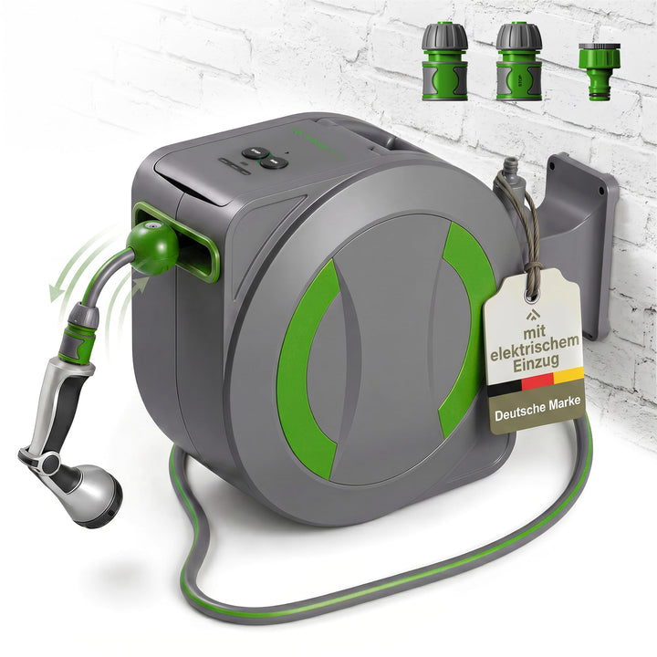 Dönges novaterra® Akku Schlauchtrommel 30m – Automatische akkubetriebene Gartenschlauchtrommel mit e