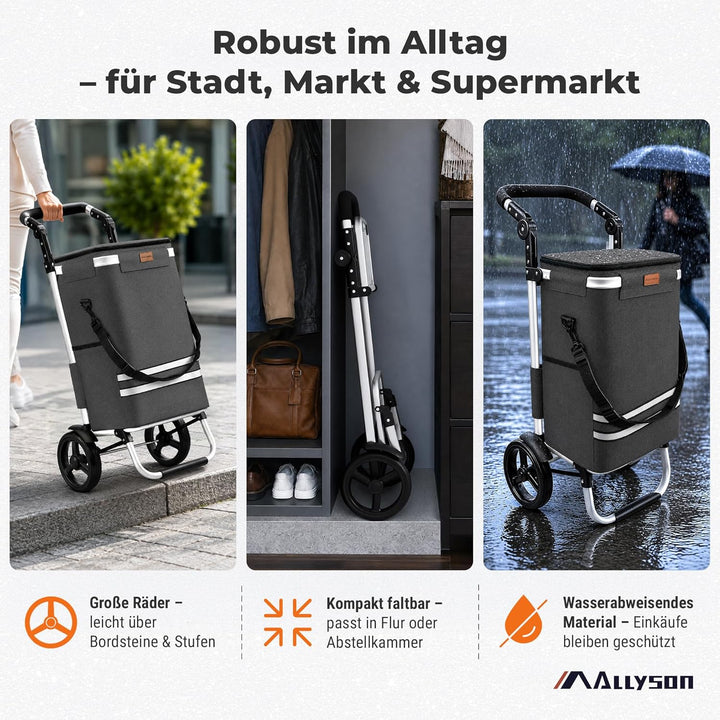 Allyson Rechteckiger Einkaufswagen - Ergonomischer, Klappbarer Shopping Trolley mit 56L Wasserdichte