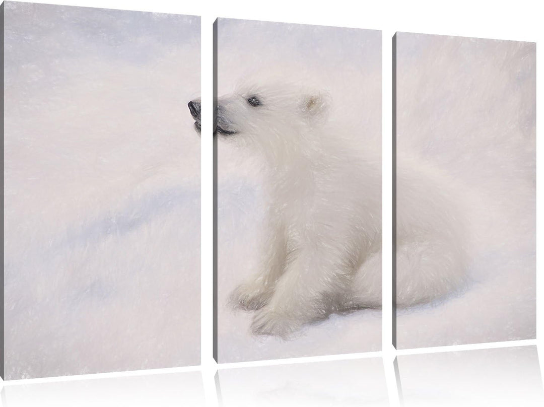 Pixxprint Eisbär Baby als Leinwandbild/Grösse: 3 Teilig (120x80 cm) cm/Wandbild/Kunstdruck/fertig be