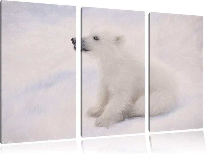 Pixxprint Eisbär Baby als Leinwandbild/Grösse: 3 Teilig (120x80 cm) cm/Wandbild/Kunstdruck/fertig be
