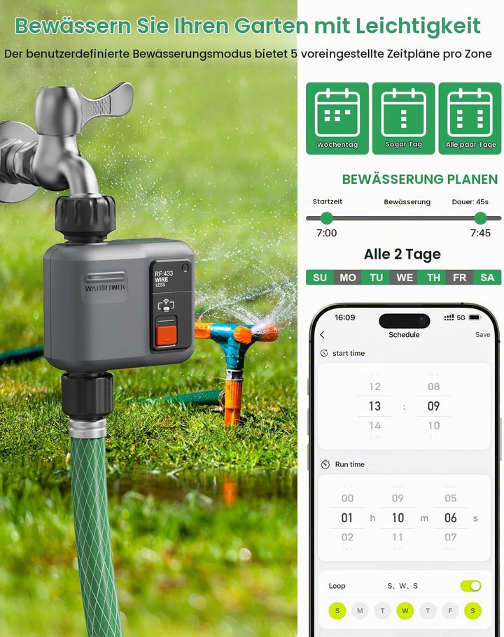 johgee 2er-Packu Bewässerungscomputer WLAN mit 300M RF-Technologie, Bewässerungsuhr für Gartenbewäss