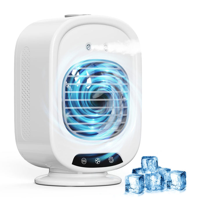 Mobile Klimaanlage, Mini Luftkühler mit 800mL Wassertank, 3 Geschwindigkeiten, 2 Sprühmodus, Mobil K