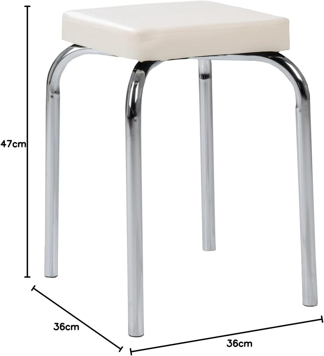 Home4You Sitzhocker - Stapelbar - Belastbar bis 90 kg - 36x47x36 cm - Weiss - Chromfarben - Metall -