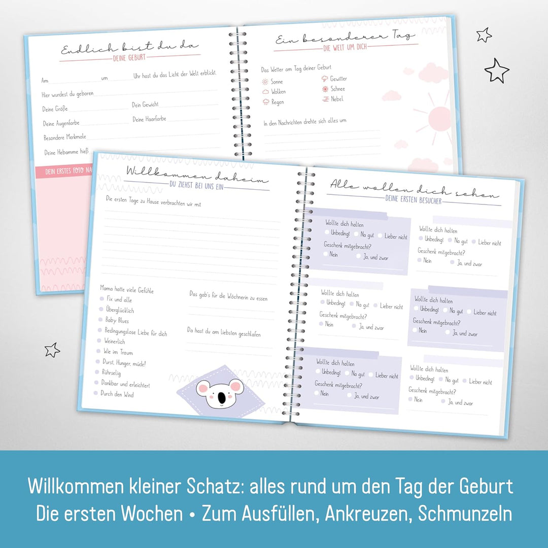 Häfft® Babyalbum "Little Rocket" Baby-Tagebuch für Schwangerschaft und das erste Jahr - Erinnerungsa