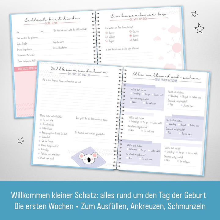 Häfft® Babyalbum "Little Rocket" Baby-Tagebuch für Schwangerschaft und das erste Jahr - Erinnerungsa