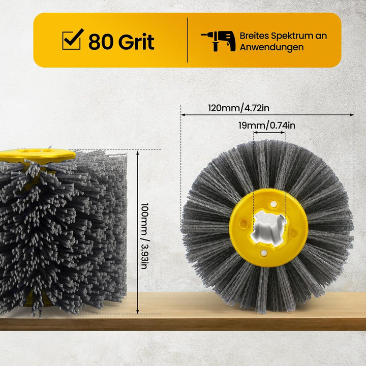Schleifbürste, Nylonbürste für Winkelschleifer, 80/120 Körnung, 100mm Breite - 120mm Ø, Satinierbürs