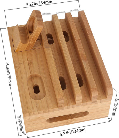 Bambus Holz Handy Ladestation Kompatibel iPhone 12 11 Pro Max XS XR X 8 7 6 6S Plus iPad 3 4 Mini Ai