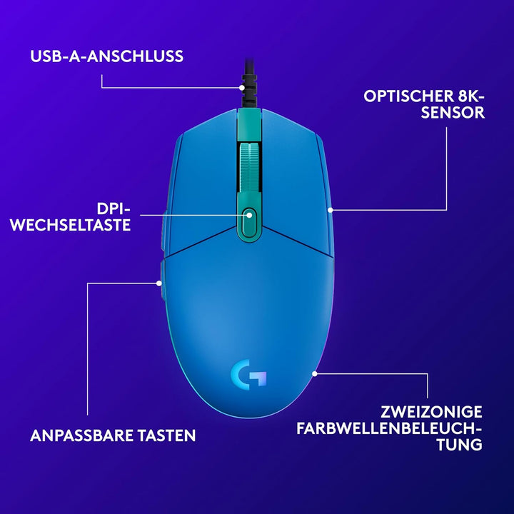 Logitech G203 Gaming-Maus mit anpassbarer LIGHTSYNC RGB-Beleuchtung, 6 programmierbare Tasten, spiel