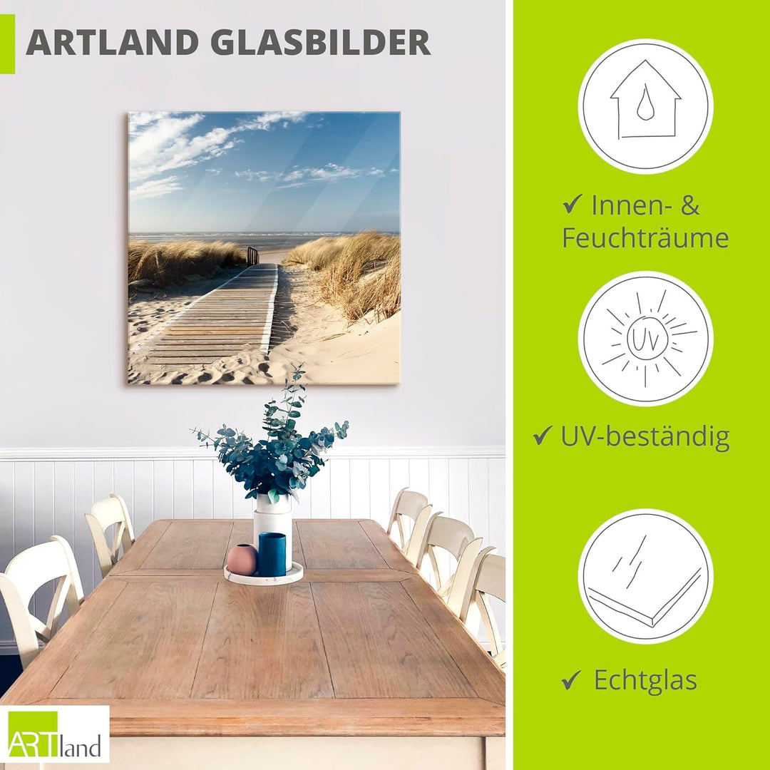 ARTland Glasbilder Wandbild Glas Bild einteilig 40x40 cm Quadratisch Strand Meer Küste Nordsee Natur