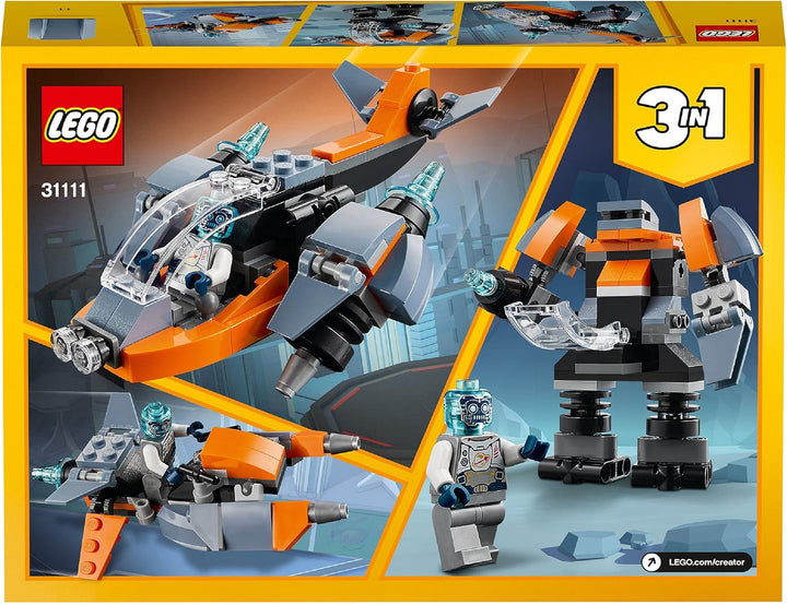 LEGO 31111 Creator 3-in-1 Cyber-Drohne - Cyber-Mech - Hoverbike, Set mit Roboter-Minifigur, Weltraum