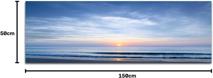 Paul Sinus Art Panoramabild auf Leinwand und Keilrahmen 150x50cm Meer Strand Wellen Wolkenhimmel Son