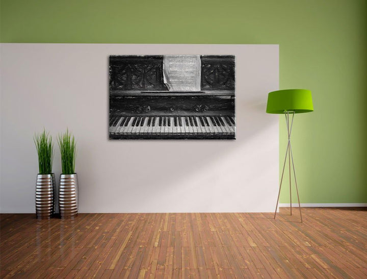 Pixxprint Klavier mit Notenblatt als Leinwandbild/Grösse: 100x70 cm/Wandbild/Kunstdruck/fertig bespa