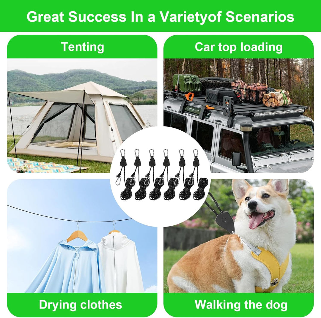 6 Stück 4mm Abspannseile mit Seilspanner, 4M Reflektierende Abspannseile, Einstellbare Seilratsche m