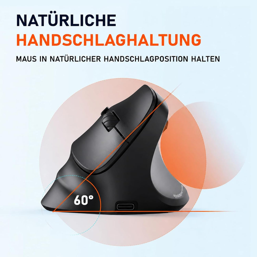 MEETION Ergonomische Maus, Kabellose Vertikale Maus RGB Wiederaufladbare Funkmaus für Bluetooth(5.2