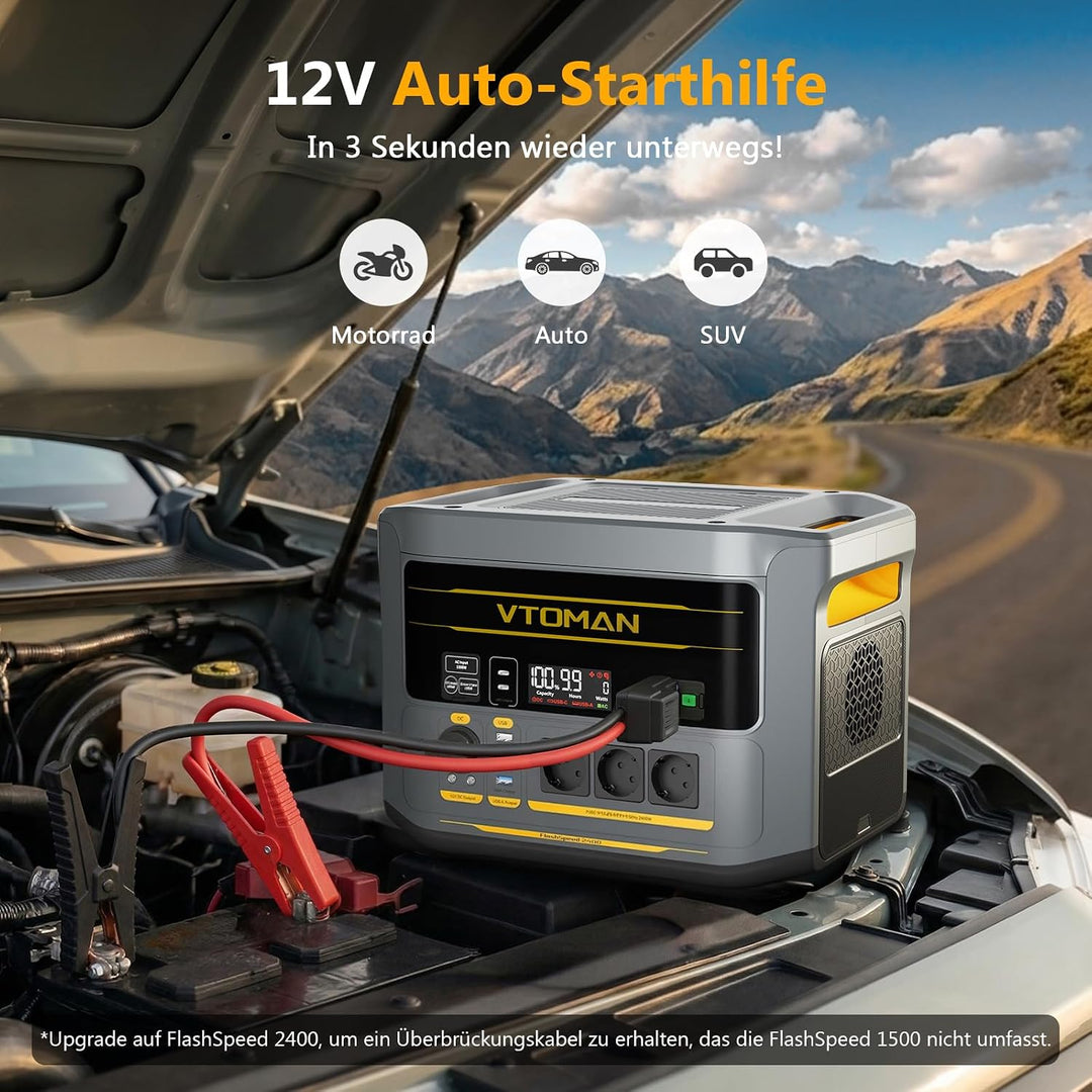 VTOMAN FlashSpeed 2400 Tragbare Powerstation mit Überbrückungskabel, FlashSpeed 2400