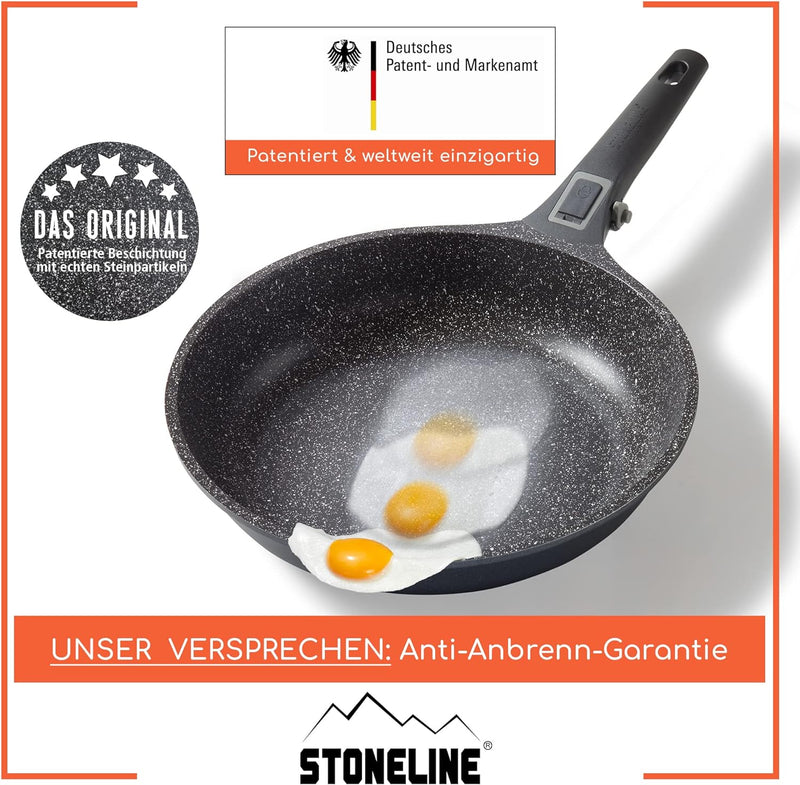 Stoneline Imagination Plus Schmorpfanne 28 cm, hoher Rand, mit abnehmbarem Griff, hohe Pfanne für öl