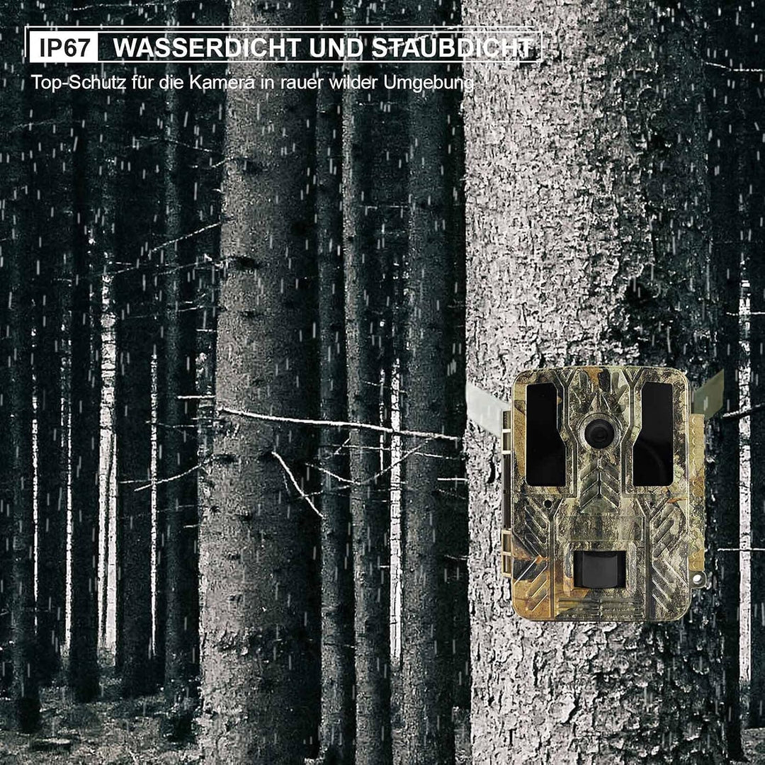 Carehabi 24MP 4K Wildkamera nachtsichtgerät mit 64 GB SD U3 Speicherkarte 46pcs-940nm-IR-LED 28m Nac