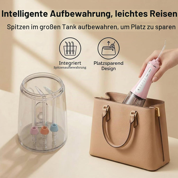 Wasser-Zahnseide, Munddusche mit 5 Modi, 350 ml, kabelloser Wasser-Zahnreiniger, 6 Spitzen, IPX7 was