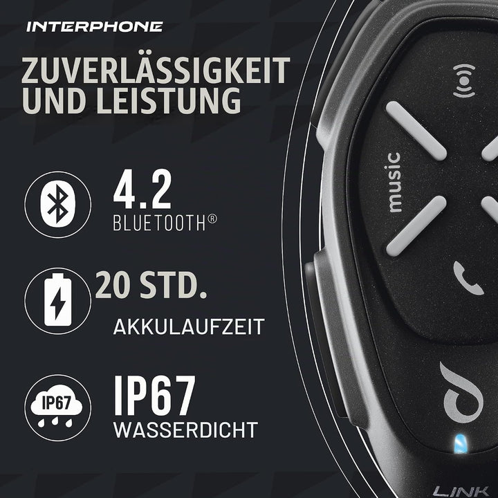 Interphone LINK - Einzelpack - Bluetooth-Kommunikationssystem für Motorräder - Bis zu 2 Reiters, 300