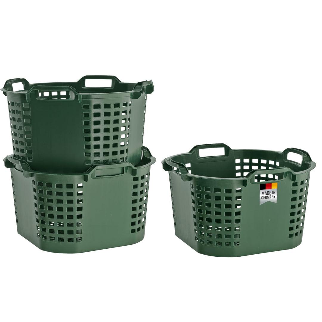 BURI 3x Erntekorb Gartenkorb lebensmittelecht - 50L Kartoffelkorb Obstkorb Laubkorb grün, drehstapel