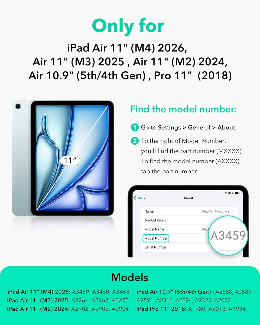 ESR für iPad Air 11 Zoll 2026 Hülle M4/M3/M2, iPad Air 5/4 Hülle (2025/2024/2022/2020) Starke Magnet