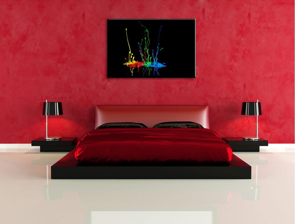 Dark bunte Farbspritzer schwarz/weiss Format: 100x70 auf Leinwand, XXL riesige Bilder fertig gerahmt